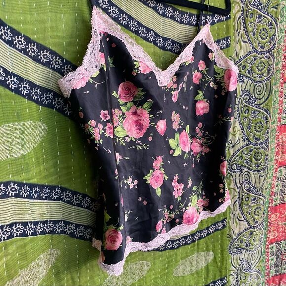 Rare Y2K Victoria’s Secret Black Floral Satin 2 Piece Pajama Set Size Medium - Picture 3 of 15